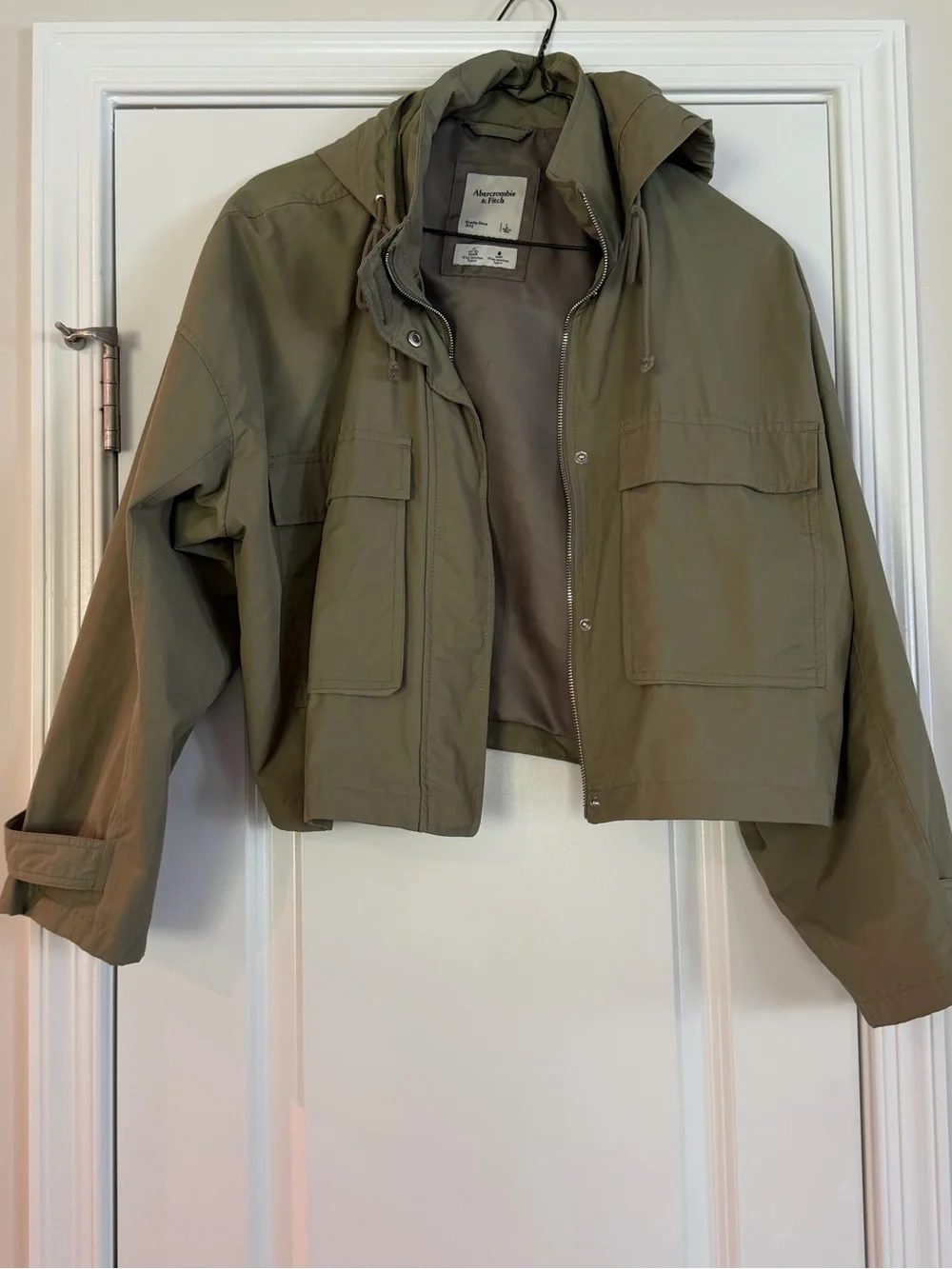 Abercrombie Olive Utility Hooded Cropped Jacket Sz L - Picture 3 of 7